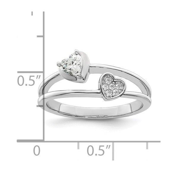 925 Sterling Silver Rhodium plated CZ (Cubic Zirconia) Hearts Ring - Picture 3 of 6